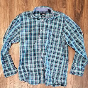 Chaps Men's Teal and Black Plaid Button Down Shirt